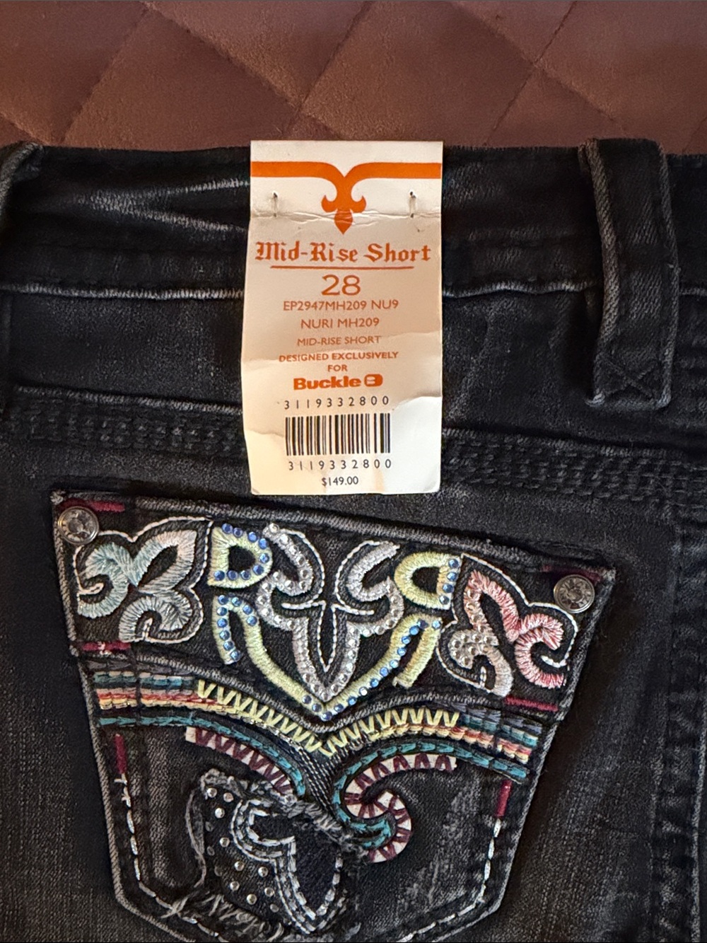 Rock Revival Black Denim Shorts with Multicolor Embroidered Pockets - Picture 3 of 4